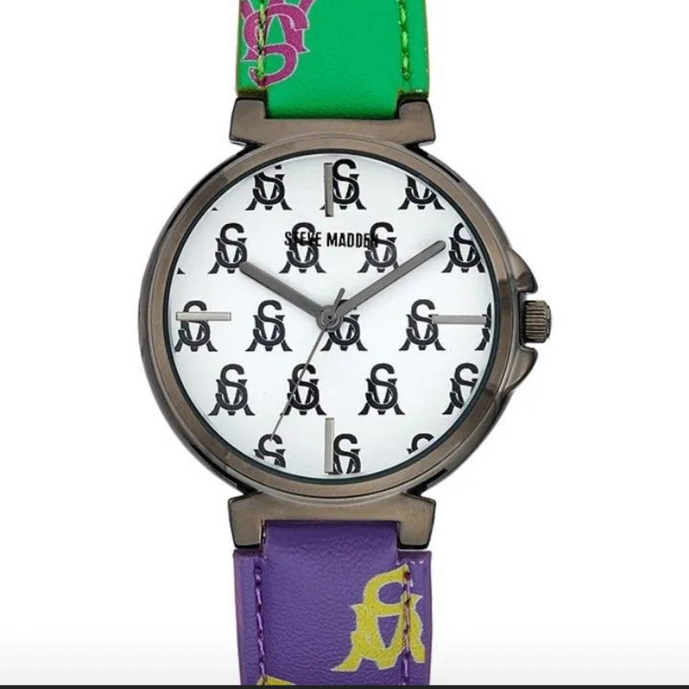Steve Madden Women's White Dial Stacked Logo Strap Watch $85